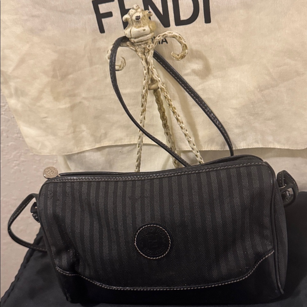 Fendi Black and Gray Striped Crossbody Bag
